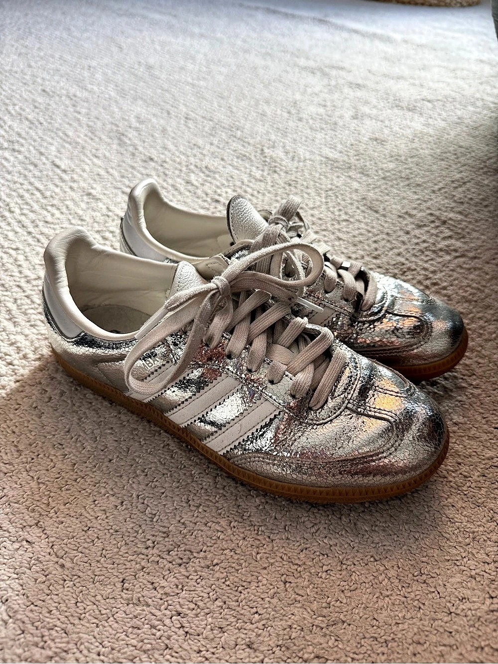 Adidas Women’s Sambas in Metallic Silver
